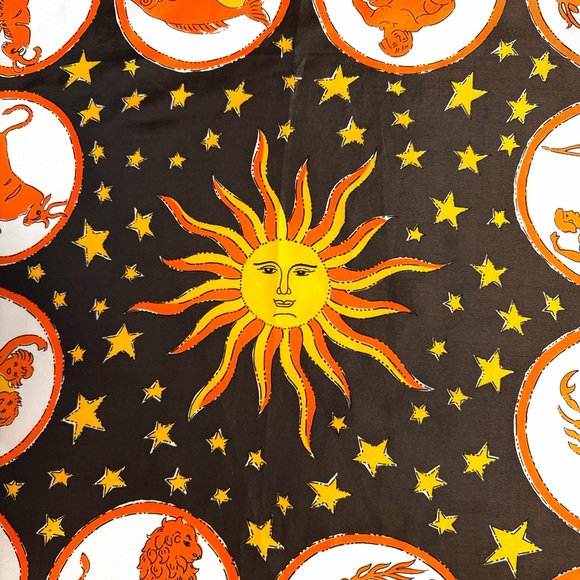 Burmel Silk Blend Scarf Vintage Zodiac Astrology Orange Brown Yellow 26x26" - Picture 6 of 10